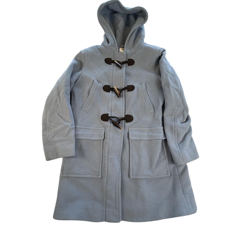 Talbots Coat Womens 8 Petite Blue Hooded Toggle Parka Pockets Italian Fabric